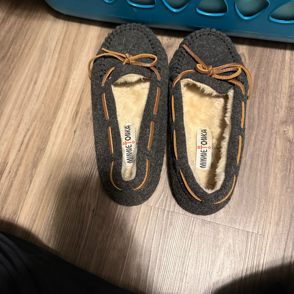 Gray/dark blue and Tan Slippers
